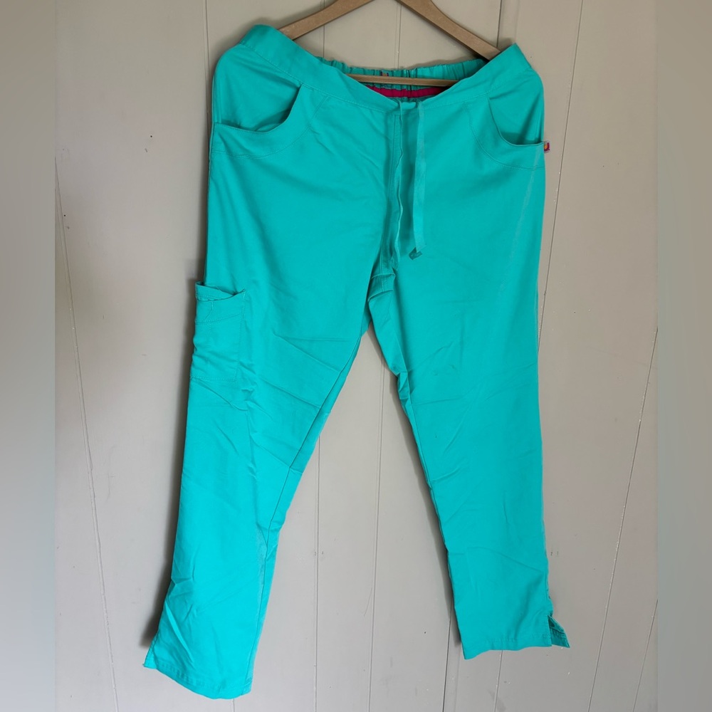 Teal blue and grey scrub pants